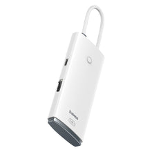 Заредете изображение във визуализатора на галерията – Baseus Lite Series adapter HUB USB Type C - HDMI / 4x USB 3.0 20cm white (WKQX040002) - TopMag
