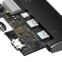 Заредете изображение във визуализатора на галерията – Baseus Lite Series multifunctional HUB USB Type C - 2 x USB 3.0 / USB Type C / HDMI 1,4 / SD / TF black (WKQX050001) - TopMag
