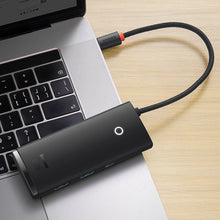 Заредете изображение във визуализатора на галерията – Baseus Lite Series multifunctional HUB USB Type C - 2 x USB 3.0 / USB Type C / HDMI 1,4 / SD / TF black (WKQX050001) - TopMag
