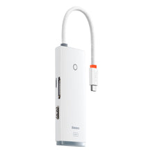 Заредете изображение във визуализатора на галерията – Baseus Lite Series multifunctional HUB USB Type C - 2 x USB 3.0 / USB Type C / HDMI 1,4 / SD / TF white (WKQX050002) - TopMag
