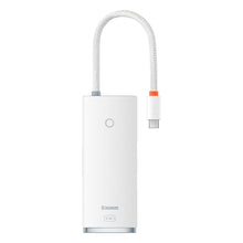 Заредете изображение във визуализатора на галерията – Baseus Lite Series multifunctional HUB USB Type C - 2 x USB 3.0 / USB Type C / HDMI 1,4 / SD / TF white (WKQX050002) - TopMag
