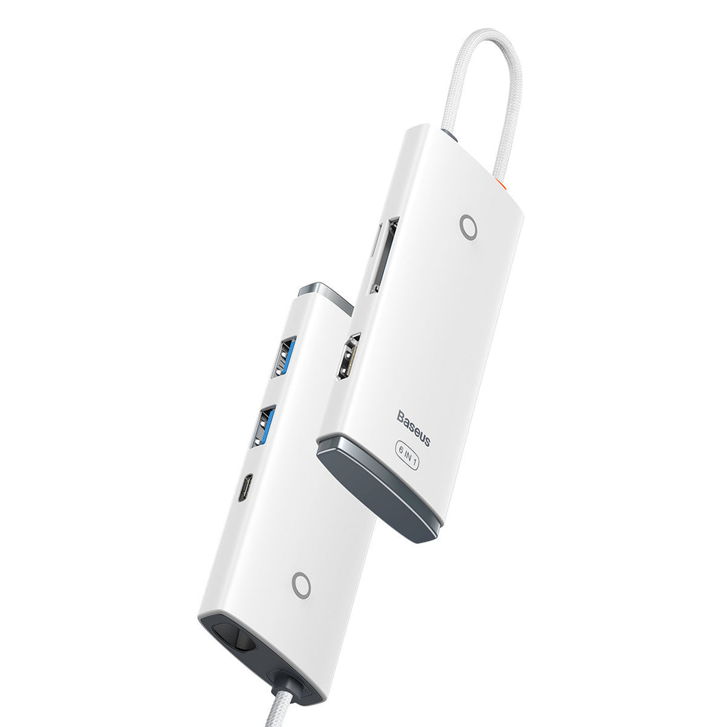 Baseus Lite Series multifunctional HUB USB Type C - 2 x USB 3.0 / USB Type C PD / HDMI 1,4 / SD / TF white (WKQX050102) - TopMag