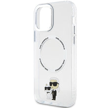 Заредете изображение във визуализатора на галерията – Original Pouch KARL LAGERFELD hardcase Iconic Karl&amp;Choupette Magsafe KLHMP12MHNKCIT for Iphone 12/12 Pro Transparent
