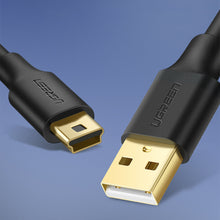 Заредете изображение във визуализатора на галерията – Ugreen 5 pin gold-plated USB cable - mini USB 0.5m black (US132) - TopMag

