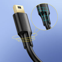 Заредете изображение във визуализатора на галерията – Ugreen 5 pin gold-plated USB cable - mini USB 0.5m black (US132) - TopMag
