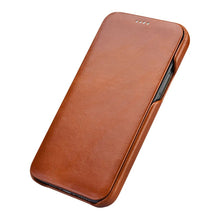 Заредете изображение във визуализатора на галерията – iCarer Curved Edge Vintage Folio leather case iPhone 12 Pro Max brown (RIX1202 brown)
