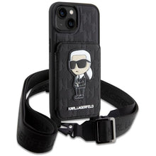 Заредете изображение във визуализатора на галерията – Karl Lagerfeld KLHCP14SCSAKHPKK iPhone 14 6.1" hardcase black/black Crossbody Saffiano Monogram Ikonik
