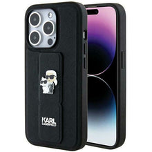 Заредете изображение във визуализатора на галерията – Original faceplate case KARL LAGERFELD KLHCP13LGSAKCPK for iPhone 13 Pro (Gripstand Saffiano KC PIN / black)
