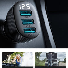 Заредете изображение във визуализатора на галерията – Joyroom JR-CCD03 3.4A car charger with 3x USB-A display - black
