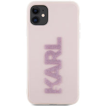 Заредете изображение във визуализатора на галерията – Original Pouch KARL LAGERFELD hardcase 3D Rubber Glitter Logo KLHCN613DMBKCK for Iphone 11/ Xr Pink
