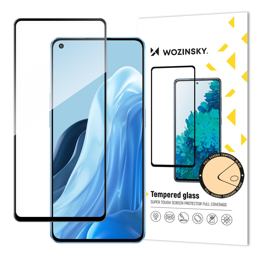 Wozinsky Tempered Glass Full Glue Super Tough Screen Protector Full Coveraged with Frame Case Friendly for Oppo Reno7 Pro 5G black - TopMag