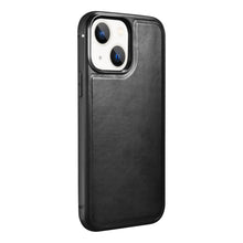 Заредете изображение във визуализатора на галерията – iCarer Leather Oil Wax case with genuine leather for iPhone 13 mini (MagSafe compatible) black (ALI1211-BK) - TopMag
