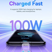 Заредете изображение във визуализатора на галерията – BASEUS cabel Type C to Type C Explorer Fast Charging 100W 1m nebula purple P10319703221-01 / CB000043
