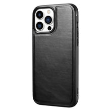 Заредете изображение във визуализатора на галерията – iCarer Leather Oil Wax Case covered with genuine leather for iPhone 13 Pro Max black (ALI1214-BK) - TopMag
