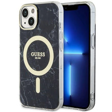Заредете изображение във визуализатора на галерията – Original Case GUESS hardcase Marble MagSafe GUHMP14SPCUMAK for Iphone 14 black
