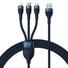 Заредете изображение във визуализатора на галерията – Baseus Flash Series Ⅱ One-for-three Fast Charging Data Cable USB to M+L+C 100W 1.2m Blue - TopMag
