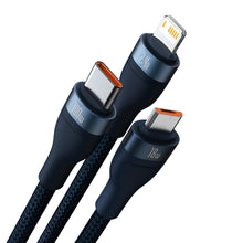 Заредете изображение във визуализатора на галерията – Baseus Flash Series Ⅱ One-for-three Fast Charging Data Cable USB to M+L+C 100W 1.2m Blue - TopMag
