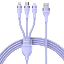 Заредете изображение във визуализатора на галерията – Baseus Flash Series Ⅱ One-for-three Fast Charging Data Cable USB to M+L+C 100W 1.2m Purple - TopMag
