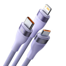 Заредете изображение във визуализатора на галерията – Baseus Flash Series Ⅱ One-for-three Fast Charging Data Cable USB to M+L+C 100W 1.2m Purple - TopMag
