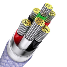 Заредете изображение във визуализатора на галерията – Baseus Flash Series Ⅱ One-for-three Fast Charging Data Cable USB to M+L+C 100W 1.2m Purple - TopMag
