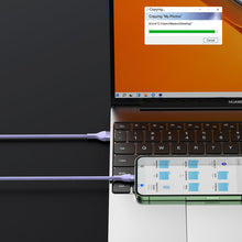 Заредете изображение във визуализатора на галерията – Baseus Flash Series Ⅱ One-for-three Fast Charging Data Cable USB to M+L+C 100W 1.2m Purple - TopMag
