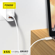 Заредете изображение във визуализатора на галерията – Foneng Cable X55 - Type C to Type C - PD 60W 2 metres white
