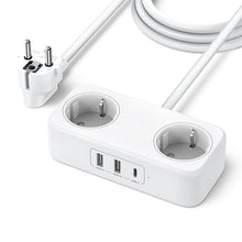 Заредете изображение във визуализатора на галерията – Ugreen power strip extension power cord with 2x USB ports, 1x USB-C black (CD280) - TopMag
