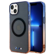 Заредете изображение във визуализатора на галерията – Original Case BMW Gradient Bumper MagSafe Hardcase BMHMP15MHTGE for Iphone 14 Plus/ 15 Plus Grey
