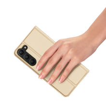 Заредете изображение във визуализатора на галерията – Dux Ducis Skin Pro Case for Samsung Galaxy S23+ Flip Card Wallet Stand Gold
