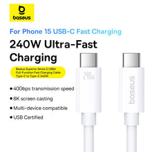 Заредете изображение във визуализатора на галерията – Baseus CB000068 USB-C - USB-C cable 240W PD 8K 60Hz 1m - white
