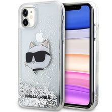 Заредете изображение във визуализатора на галерията – Karl Lagerfeld KLHCN61LNCHCS iPhone 11/ XR silver/silver hardcase Glitter Choupette Head
