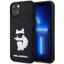 Заредете изображение във визуализатора на галерията – Original Pouch KARL LAGERFELD hardcase Rubber Choupette 3D KLHCP14S3DRKHNK for Iphone 14 Black
