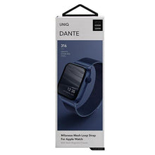 Заредете изображение във визуализатора на галерията – UNIQ pasek Dante Apple Watch Series 4/5/6/7/8/SE/SE2 38/40/41mm Stainless Steel niebieski/marine blue - TopMag
