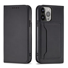 Заредете изображение във визуализатора на галерията – Magnet Card Case for iPhone 13 mini cover card wallet card stand black - TopMag
