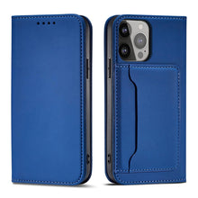 Заредете изображение във визуализатора на галерията – Magnet Card Case for iPhone 13 mini cover card wallet card stand blue - TopMag
