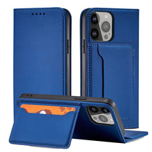 Заредете изображение във визуализатора на галерията – Magnet Card Case for iPhone 13 mini cover card wallet card stand blue - TopMag
