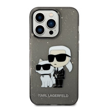 Заредете изображение във визуализатора на галерията – Original Pouch KARL LAGERFELD Gliter Karl&amp;Choupette KLHCP14LHNKCTGK for Iphone 14 Pro black
