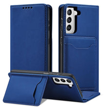 Заредете изображение във визуализатора на галерията – Magnet Card Case Case for Samsung Galaxy S22 + (S22 Plus) Pouch Wallet Card Holder Blue - TopMag
