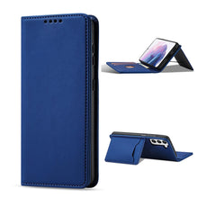 Заредете изображение във визуализатора на галерията – Magnet Card Case Case for Samsung Galaxy S22 + (S22 Plus) Pouch Wallet Card Holder Blue - TopMag
