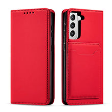 Заредете изображение във визуализатора на галерията – Magnet Card Case for Samsung Galaxy S22 + (S22 Plus) Pouch Wallet Card Holder Red - TopMag
