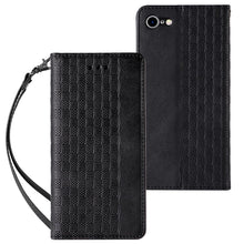 Заредете изображение във визуализатора на галерията – Magnet Strap Case Case for iPhone SE 2022 / SE 2020 / iPhone 8 / iPhone 7 Pouch Wallet + Mini Lanyard Pendant Black - TopMag
