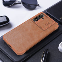 Заредете изображение във визуализатора на галерията – Nillkin Qin Leather Pro Case for Samsung Galaxy A54 5G Flip Cover Camera Cover Brown

