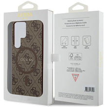 Заредете изображение във визуализатора на галерията – Guess 4G Collection Leather Metal Logo MagSafe Case for Samsung Galaxy S24 Ultra - Brown
