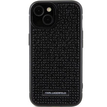 Заредете изображение във визуализатора на галерията – Karl Lagerfeld Rhinestone Logo Metal Plate case for iPhone 15 - black
