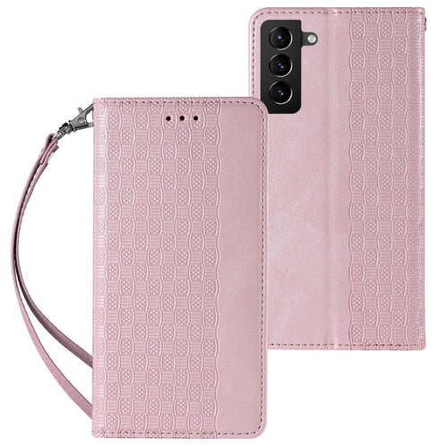 Magnet Strap Case Case for Samsung Galaxy S22 + (S22 Plus) Pouch Wallet + Mini Lanyard Pendant Pink - TopMag
