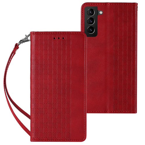 Magnet Strap Case Case for Samsung Galaxy S22 + (S22 Plus) Pouch Wallet + Mini Lanyard Pendant Red - TopMag