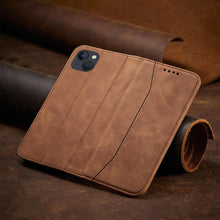 Заредете изображение във визуализатора на галерията – Magnet Fancy Case for iPhone 13 mini cover card wallet card stand brown - TopMag
