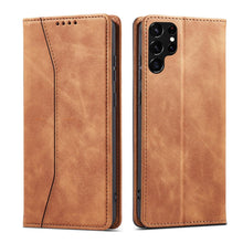 Заредете изображение във визуализатора на галерията – Magnet Fancy Case Case for Samsung Galaxy S22 Ultra Cover Card Wallet Card Stand Brown - TopMag
