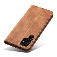 Заредете изображение във визуализатора на галерията – Magnet Fancy Case Case for Samsung Galaxy S22 Ultra Cover Card Wallet Card Stand Brown - TopMag
