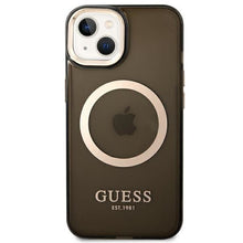 Заредете изображение във визуализатора на галерията – Guess GUHMP14SHTCMK iPhone 14 6.1&quot; black/black hard case Gold Outline Translucent MagSafe

